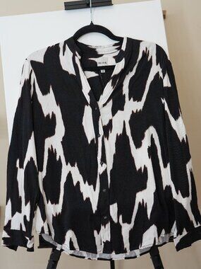 NIC+ZOE Black Multi Abstract Print Oversized Button Down Shirt
